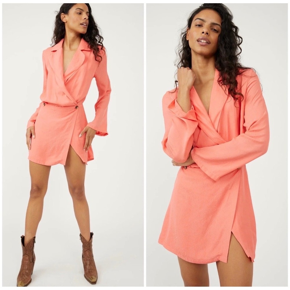 Free People Simone Blazer Dress Lipgloss Coral Orange OB1458868 Small NWT